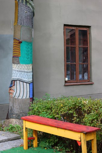 Colourful Vilnius with yarn bombing