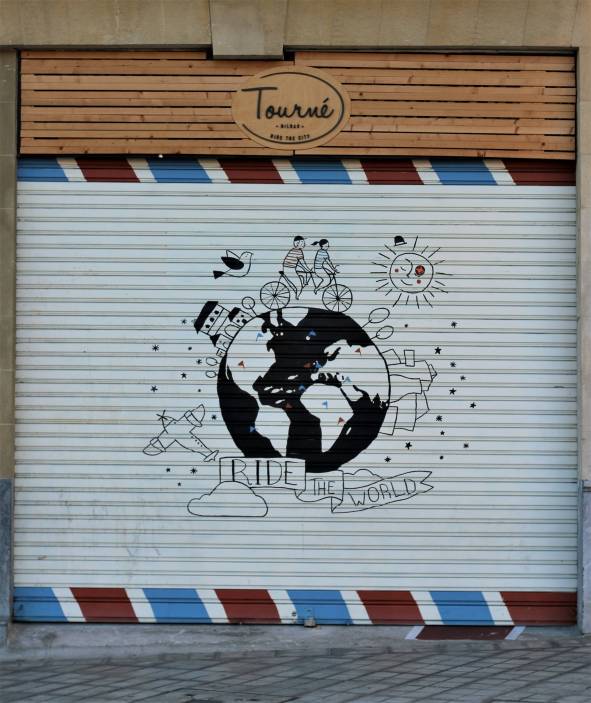 Street art drawn shopping window cover Bilbao